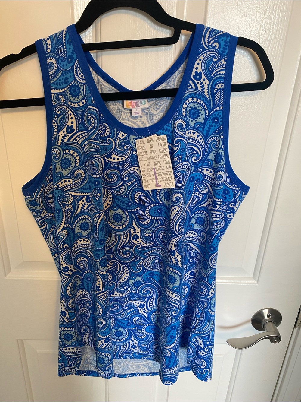 LuLaRoe Blue and White Paisley Tank Top